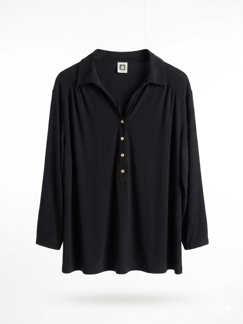 Anne Klein Black Henley Blouse Gold Buttons Size XXL (24.5" P2P)